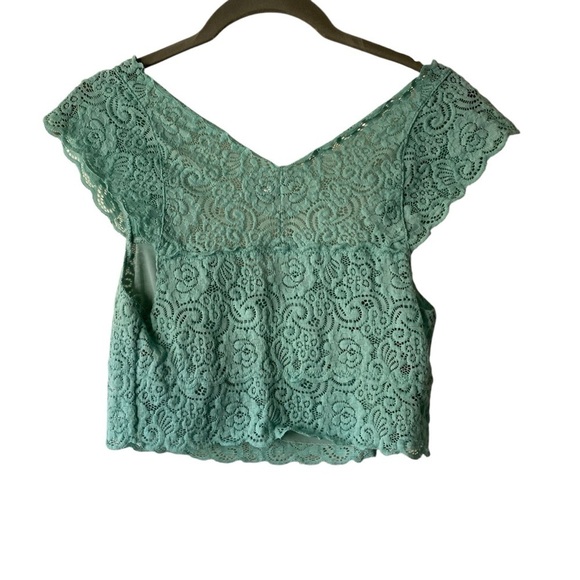 Free People Intimately Bralette Lace Crop Boho Floral Summer Army Green SZ PS - Picture 2 of 8